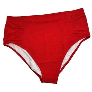 NWOT Old Navy 2X Plus Red Crinkle Textured High Waisted Bikini Bottoms Ruched